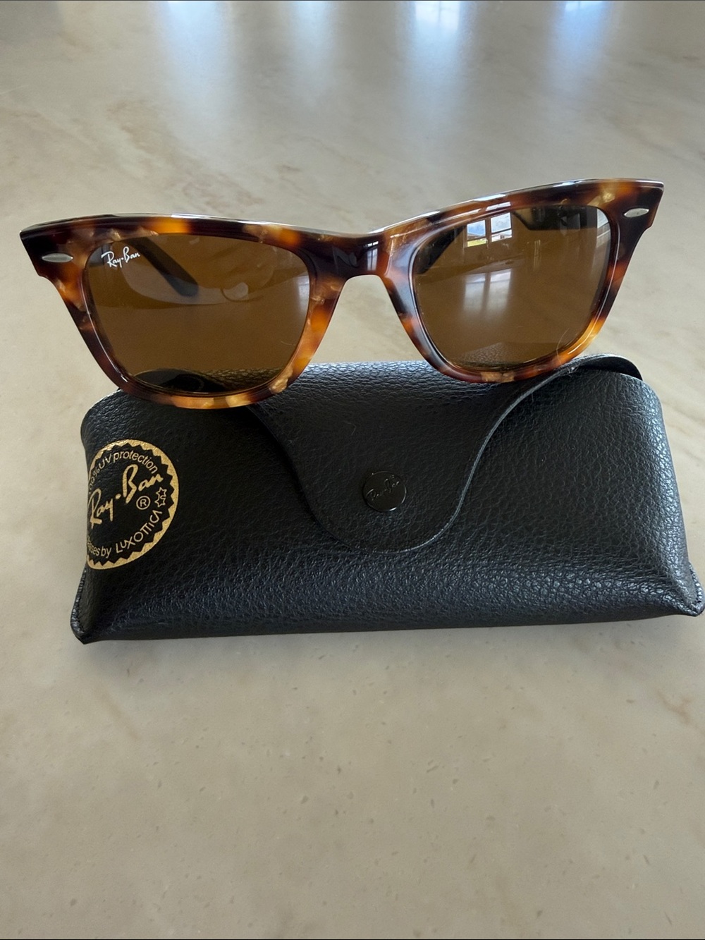 Ray-Ban Wayfarer Sunglasses in Yellow & Brown Tortoise with Black Temple - Picture 2 of 5